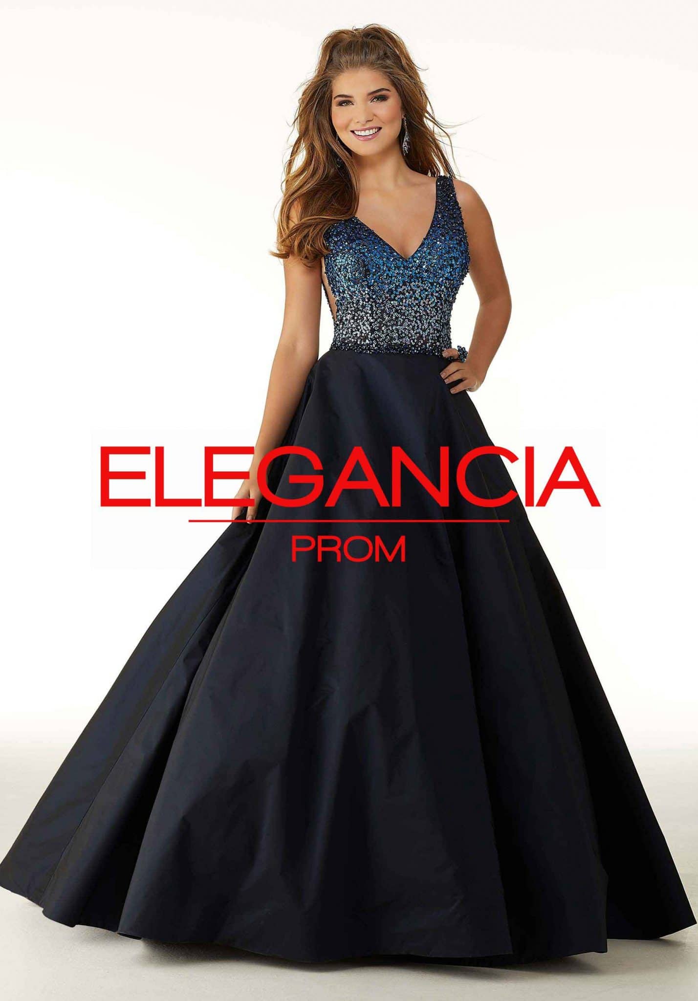 Patterned Sequin ALine Prom Dress Elegancia Formal Wear