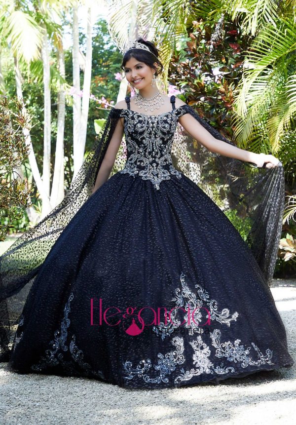 black quinceanera dress with a cape in Dallas TX