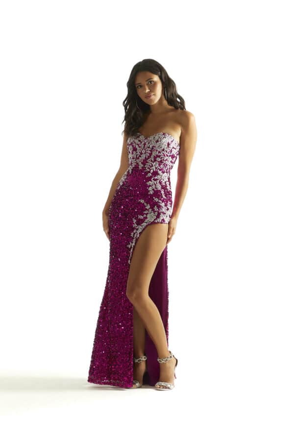 Beaded, Metallic Embroidery on a Slim, Allover Sequined Gown