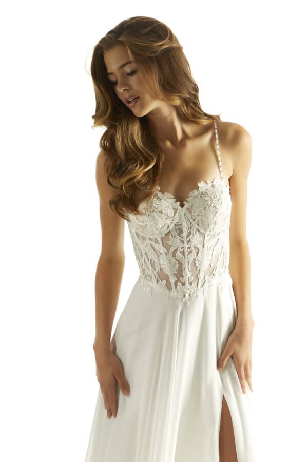 Beaded Embroidery on Net Bodice with Chiffon A-Line Skirt