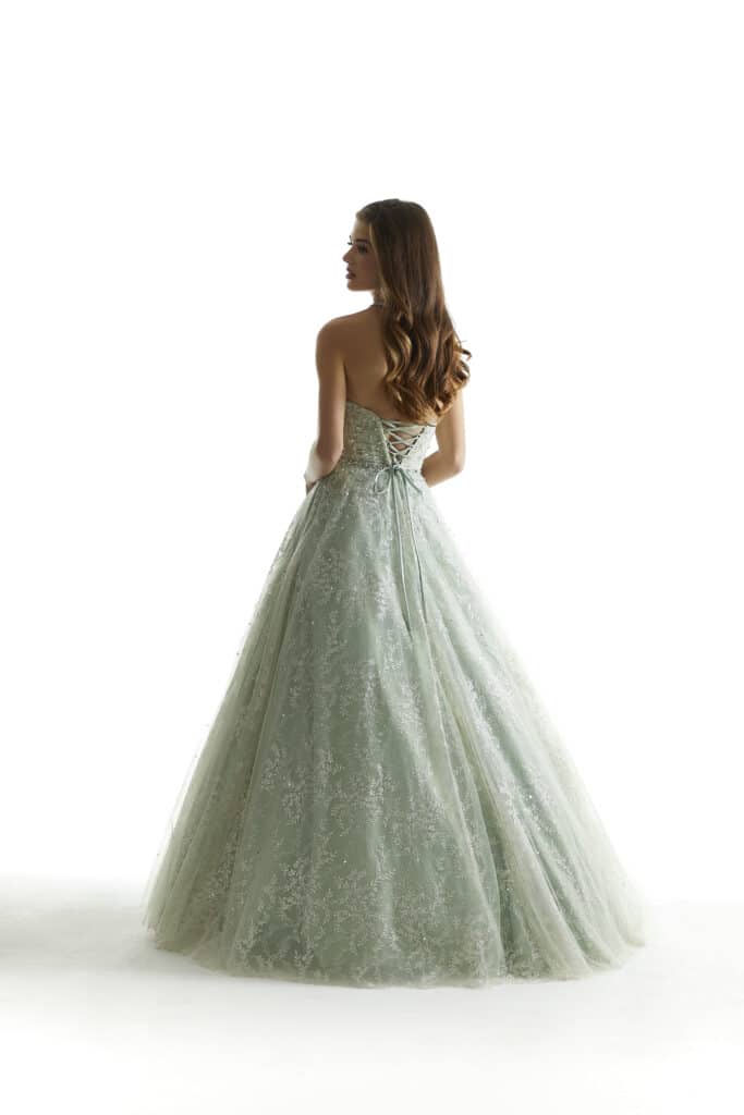 Crystal Beading on a Tulle Over patterned Glitter Tulle A-Line Ball Gown