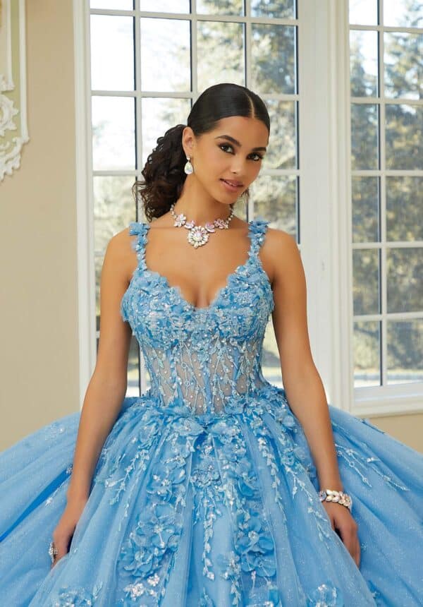 french blue quinceanera dress with beaded bodice