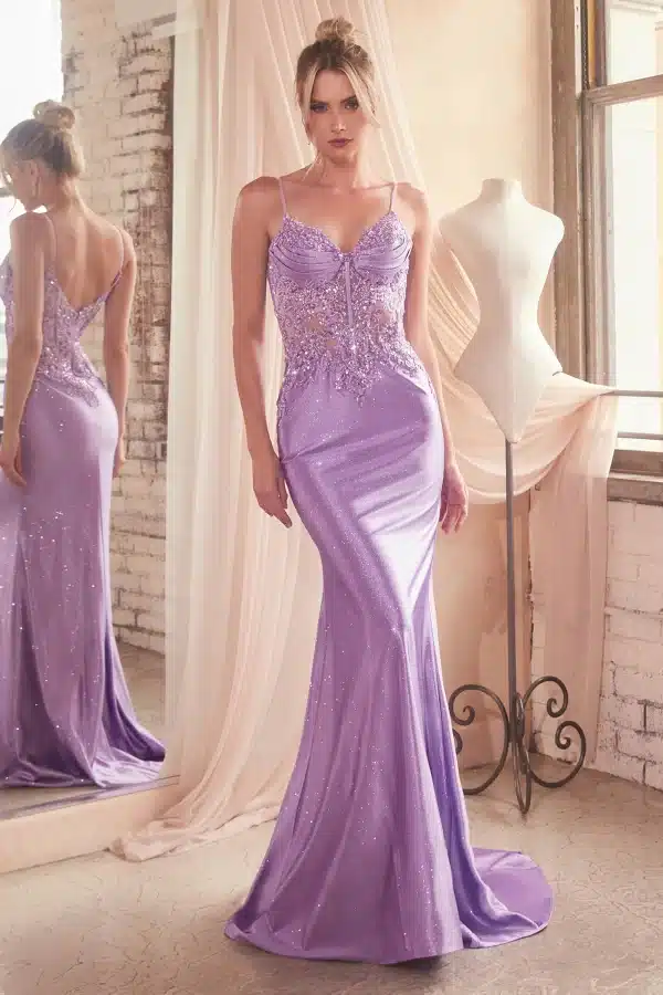 Glitter Satin Gown with Thin Straps - Image 7