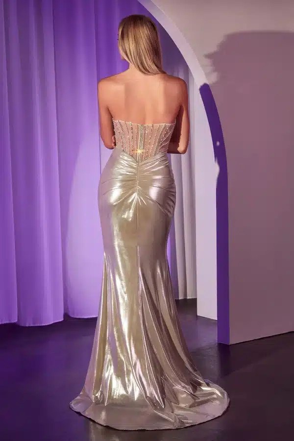 back of platinum prom dress