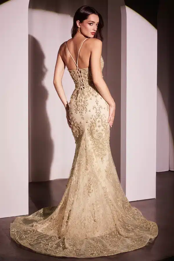 gold lace prom dress