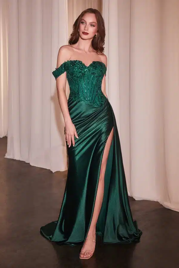 emerald satin gown