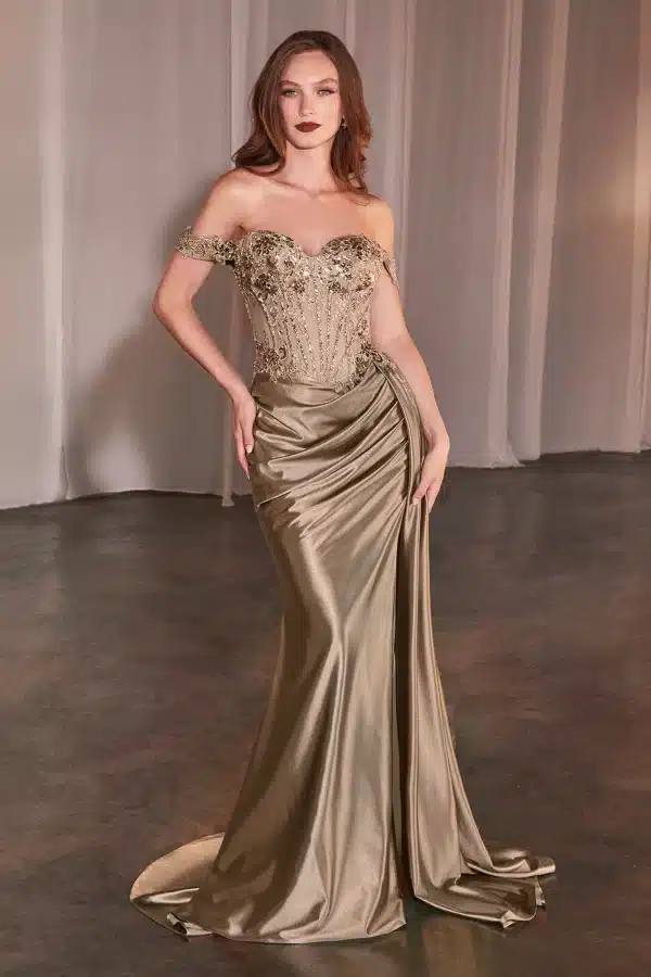 Off-the-Shoulder Gown with a Lace Bodice and Satin Skirt - Image 6