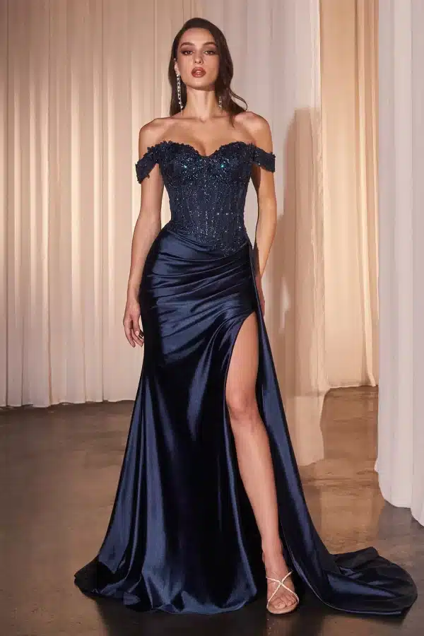 Off-the-Shoulder Gown with a Lace Bodice and Satin Skirt - Image 9