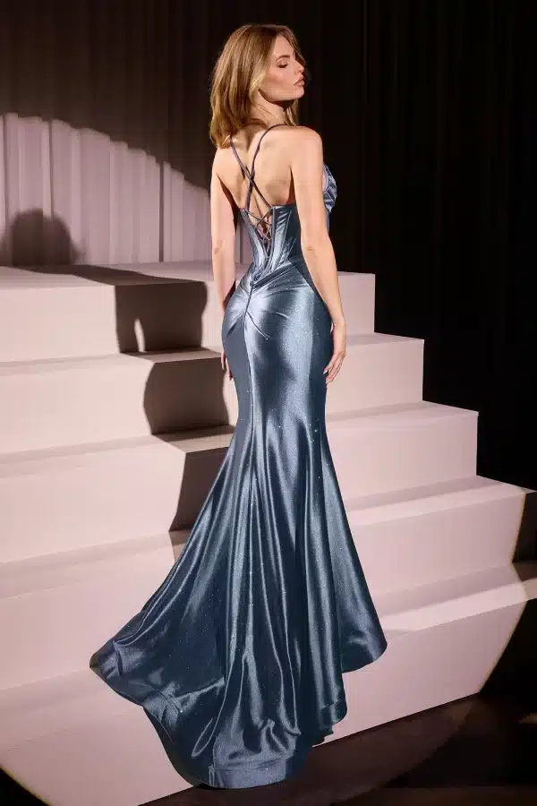 smoky blue satin dress