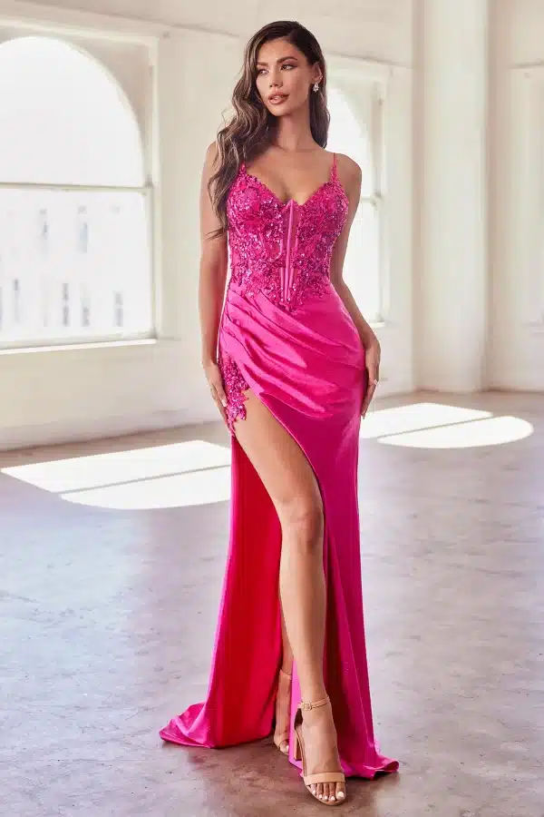 pink glitter prom dress