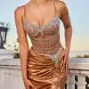 Crystal Beading on a Soft Stretch Satin Gown - Image 2