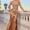 nude gold prom dress