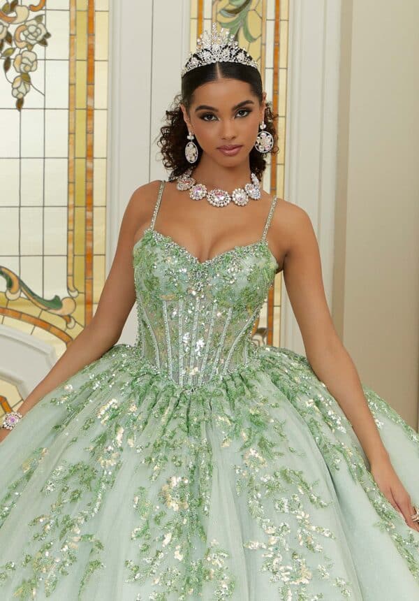 sage green ball gown