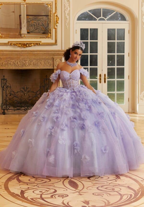Gown with Whimsical Three-Dimensional Flowers - Image 3