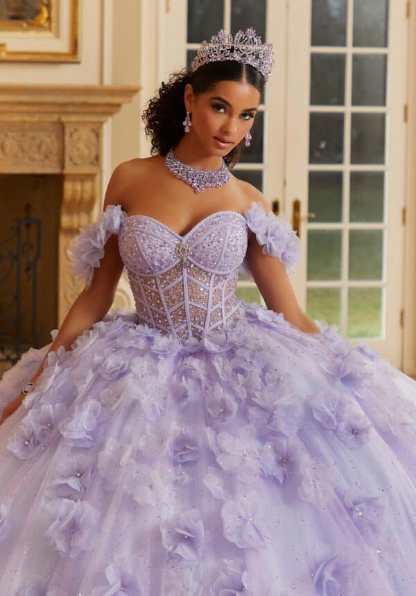 Gown with Whimsical Three-Dimensional Flowers - Image 4