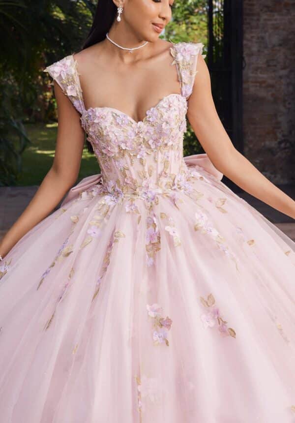 pink quince gown with glitter tulle