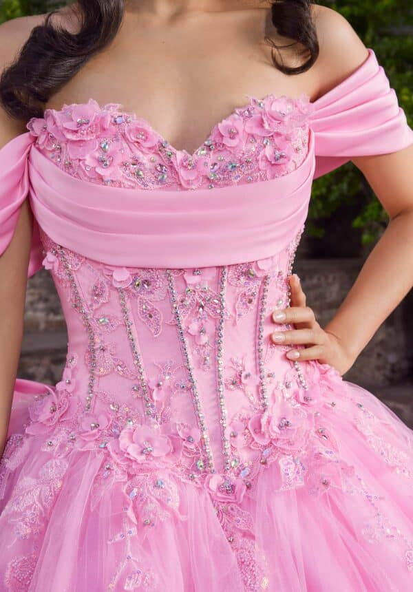 Ball Gown with Floral Crystal Sequins and Satin Drape - Image 2