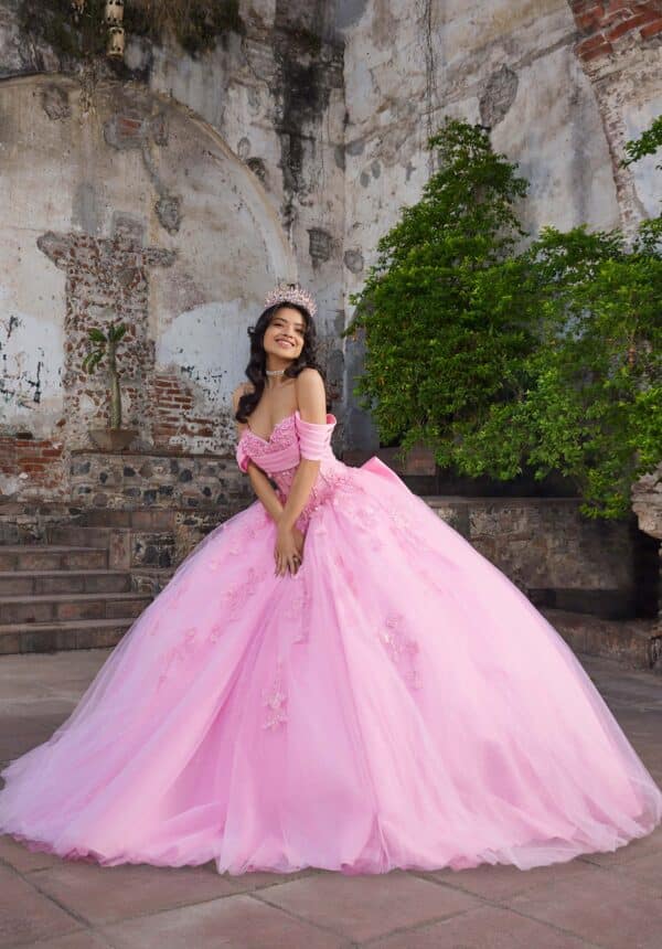 Ball Gown with Floral Crystal Sequins and Satin Drape - Image 3