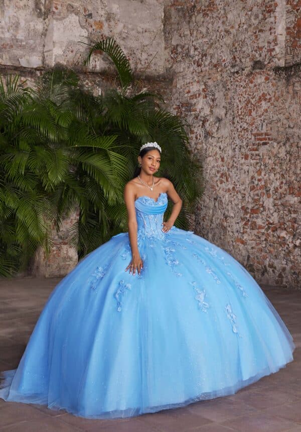 Ball Gown with Floral Crystal Sequins and Satin Drape - Image 5