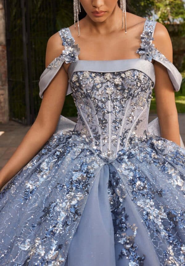 Square Neck Ball Gown with Floral Appliqué - Image 2