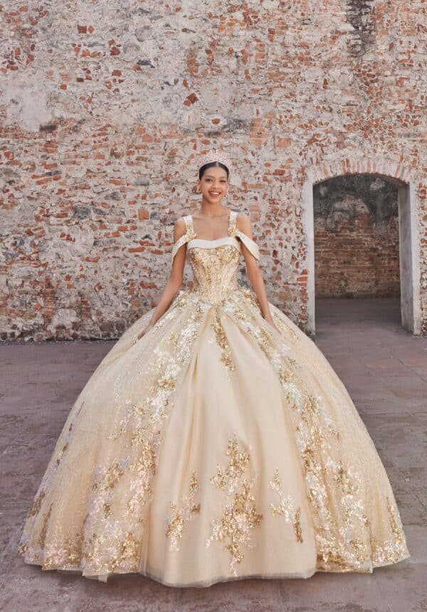 golden quinceanera dress