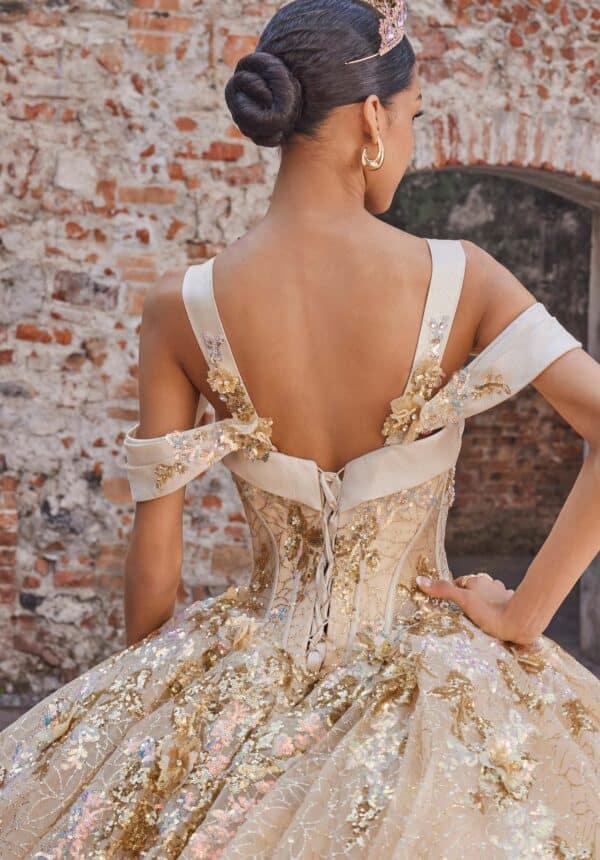 Square Neck Ball Gown with Floral Appliqué - Image 8