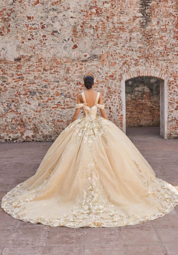 Square Neck Ball Gown with Floral Appliqué - Image 9