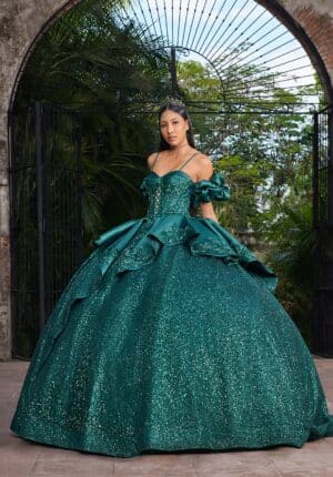 green glittery gown
