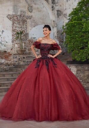 red and black quinceanera gown