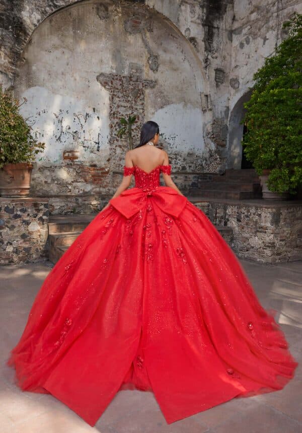 Glitter Ball Gown with Sequin and Organza Floral Appliqués - Image 6