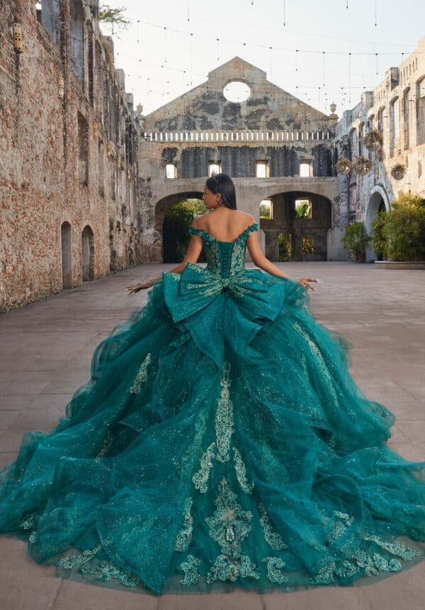 Ball Gown with Metallic Thread Work Lace and Cascading Ruffle Skirt - Image 4