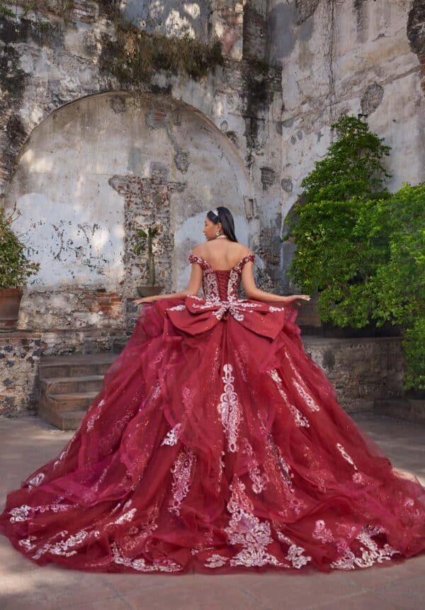 Ball Gown with Metallic Thread Work Lace and Cascading Ruffle Skirt - Image 7