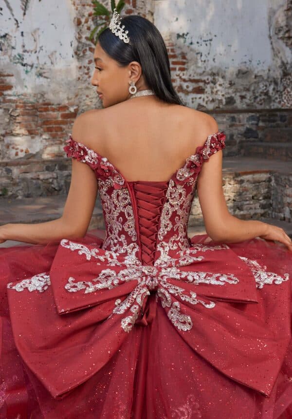 Ball Gown with Metallic Thread Work Lace and Cascading Ruffle Skirt - Image 8