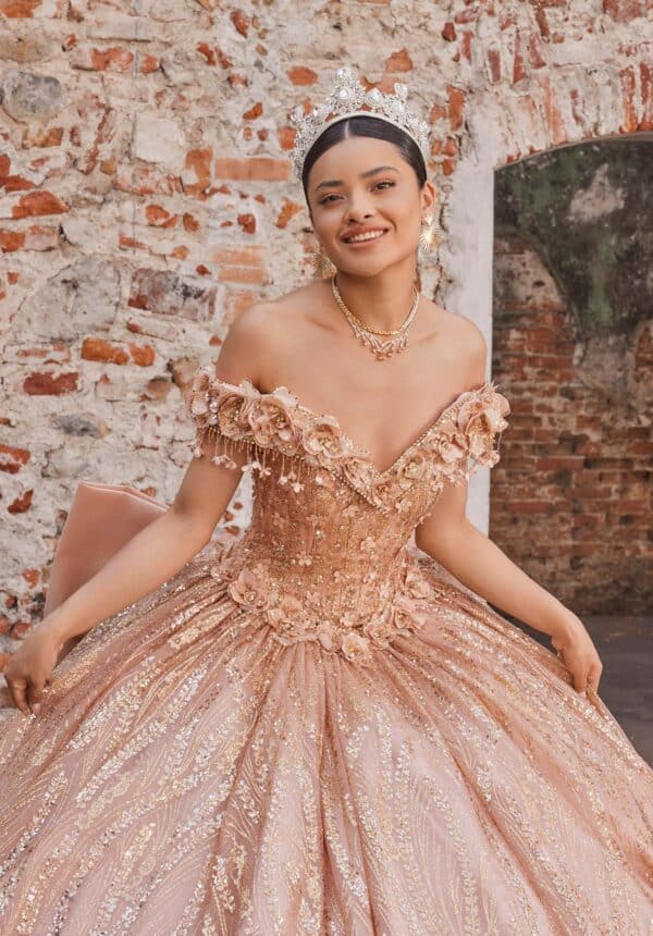 Ball Gown with Portrait Neckline and Corset Bodice - Image 2