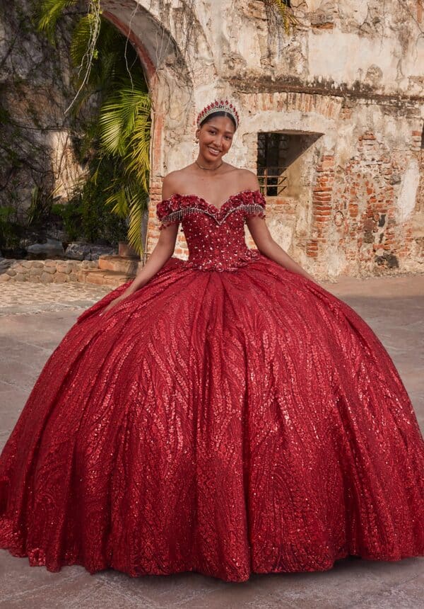 Ball Gown with Portrait Neckline and Corset Bodice - Image 4