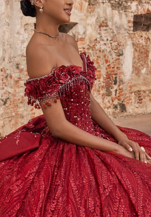 off-the-shoulder sangria dress