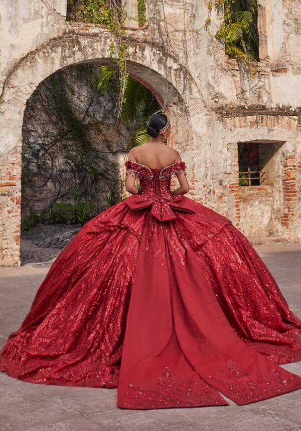 Ball Gown with Portrait Neckline and Corset Bodice - Image 6