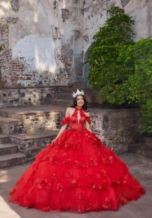 scarlet red ball gown