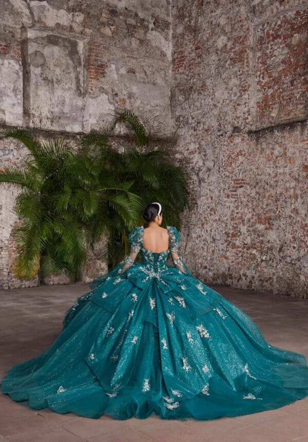 Ball Gown with Metallic Thread Work and Butterfly Motif - Image 11