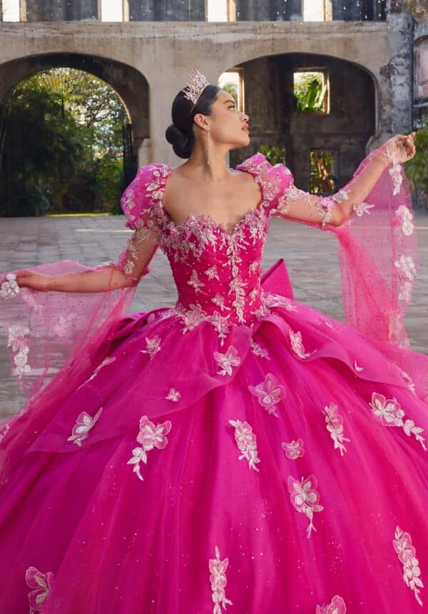 Ball Gown with Metallic Thread Work and Butterfly Motif - Image 2