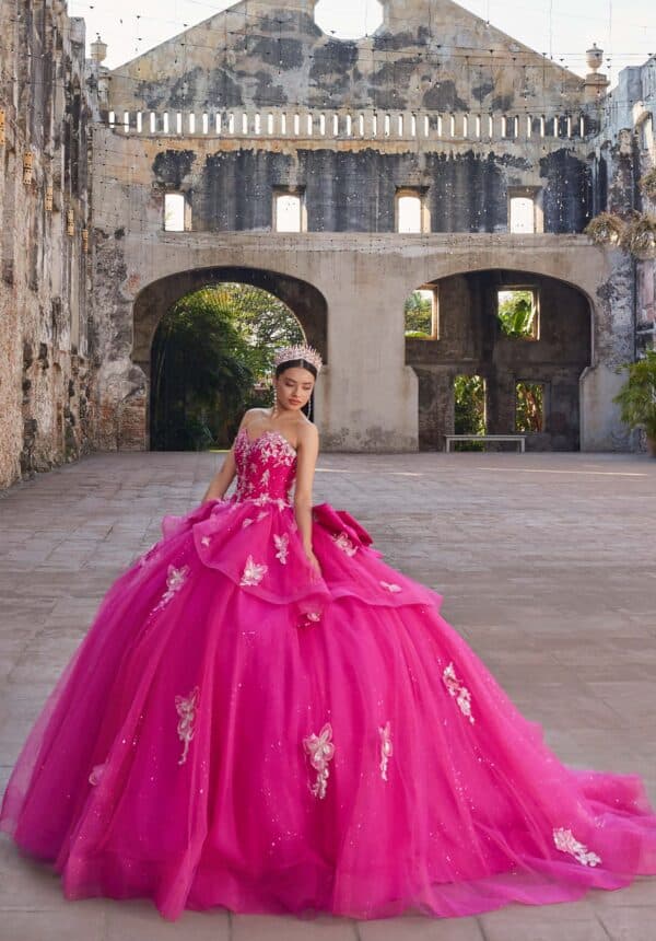 Ball Gown with Metallic Thread Work and Butterfly Motif - Image 5