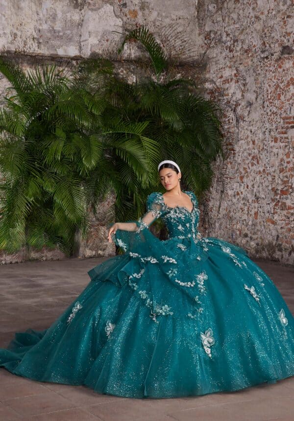 emerald and silver ball gown