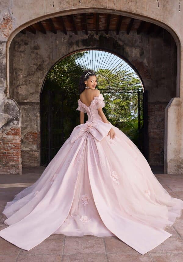 Ball Gown with Rosette Details and Floral Leaf Design - Image 4